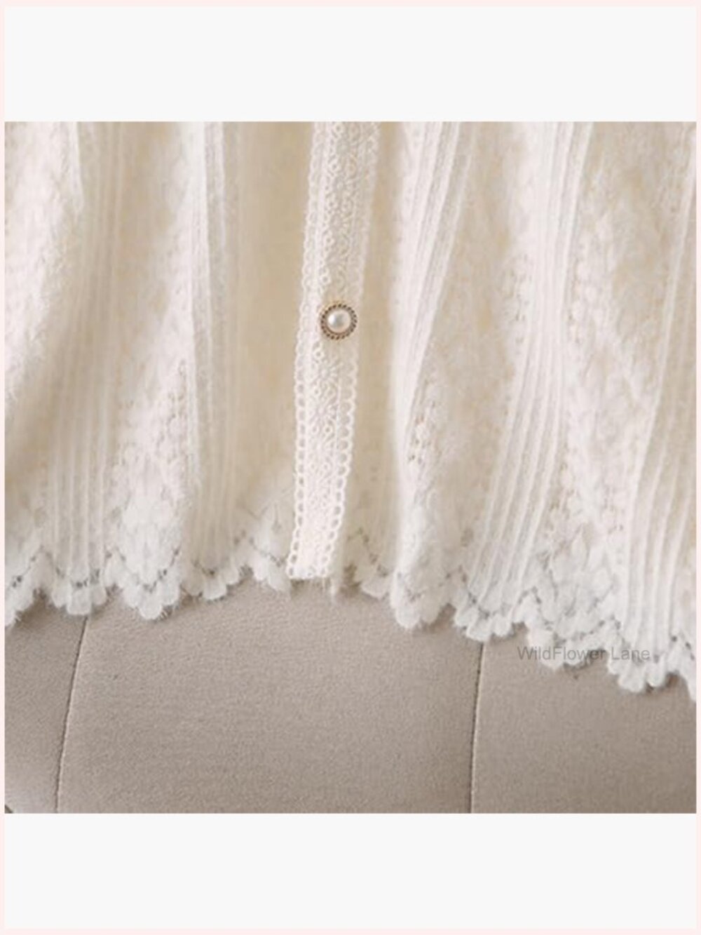 Plus Size Lace Blouse Long Sleeve Button Down Shirt - Picture 5 of 7